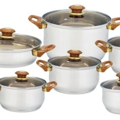 12 pc Stainless Steel Cookware Set With Glass Lid