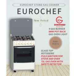 Eurochef Cooker 60 by 65 EG65-3+1-E OVEN Cooker,White, 75L